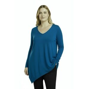 Soft Surroundings Madeline Tunic Top Women Size XL Blue Stretch V-Neck Flowy